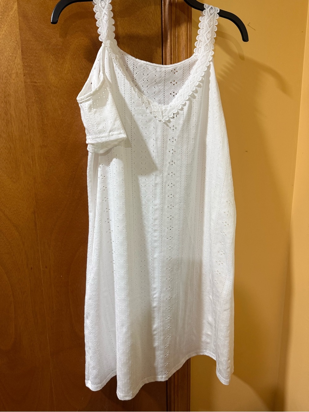White Eyelet Slip Dress with Lace Trim - Women